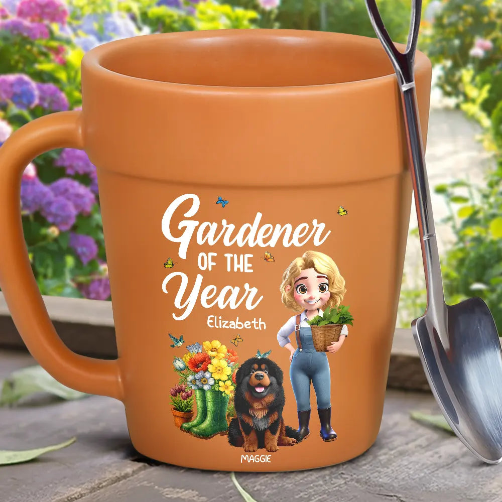 Jardinier de l'année avec chiens - Mug en céramique personnalisé pour pot de fleurs