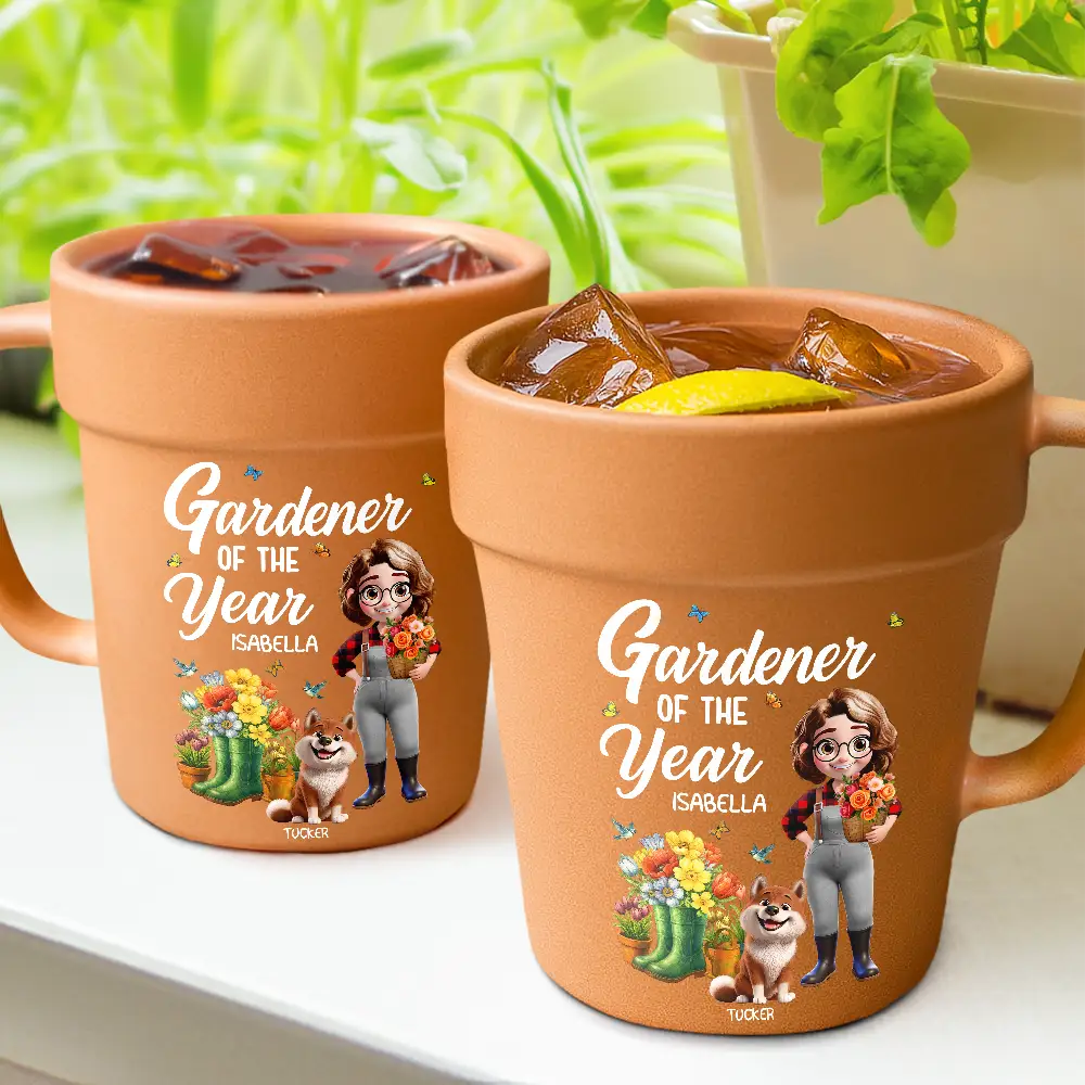 Gardening,Gift For Yourself,Gift For Women,Summer,Happy - Gardener Of The Year With Dogs - Personalized Plant Pot Ceramic Mug