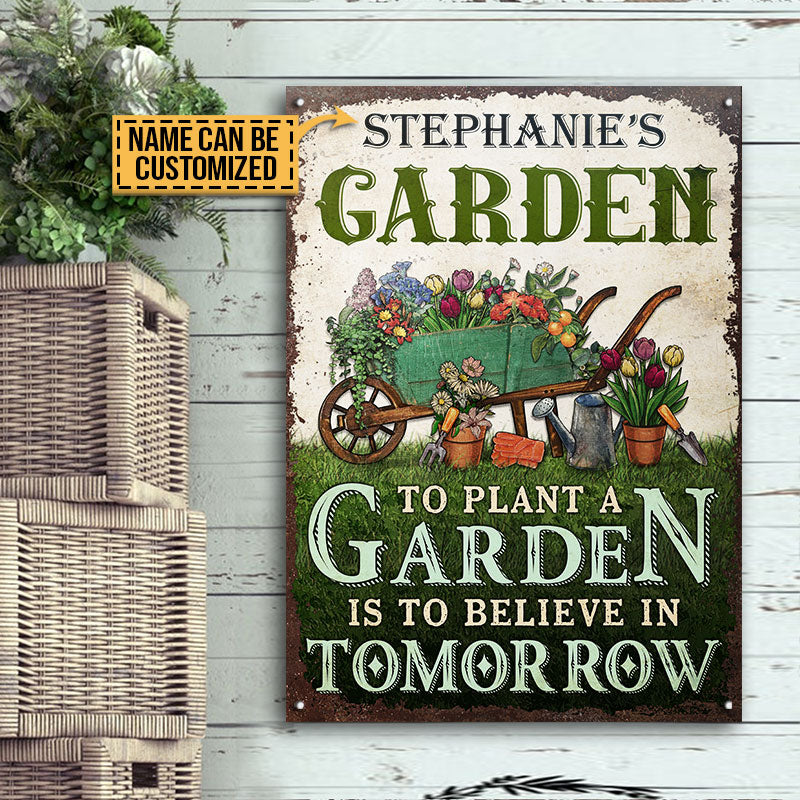 Panneaux métalliques classiques personnalisés « Jardinage Believe In Tomorrow »