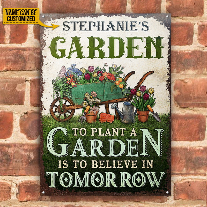 Panneaux métalliques classiques personnalisés « Jardinage Believe In Tomorrow »