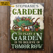 Panneaux métalliques classiques personnalisés « Jardinage Believe In Tomorrow »
