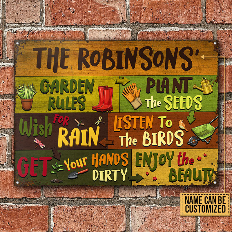 Gardening Garden Rules Enjoy Custom Classic Metal Signs