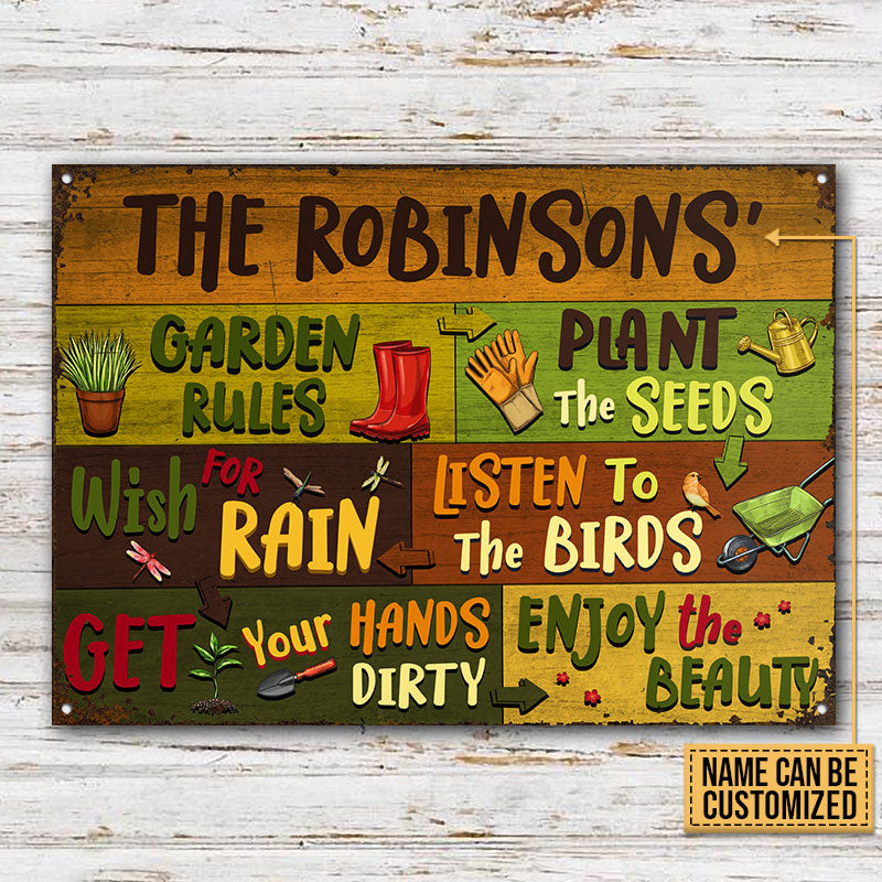 Gardening Garden Rules Enjoy Custom Classic Metal Signs