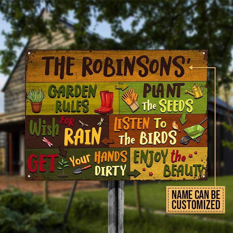 Gardening Garden Rules Enjoy Custom Classic Metal Signs