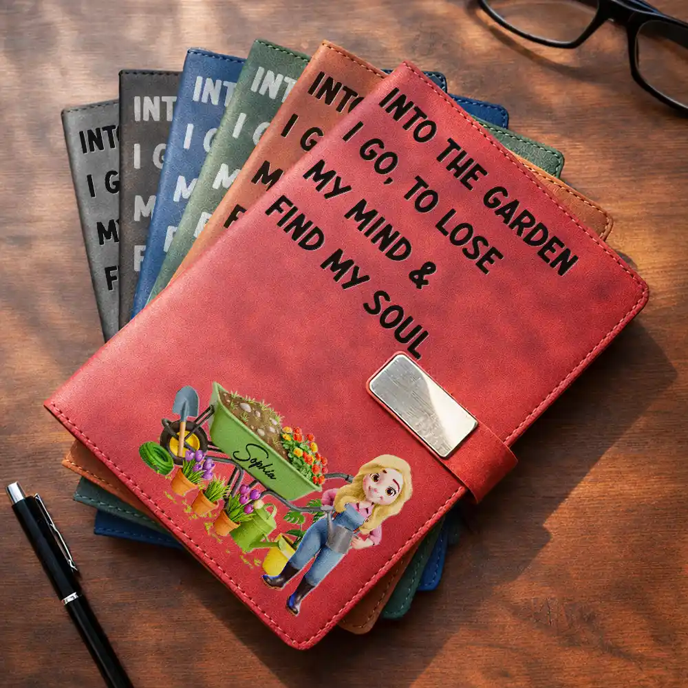 Gift For Yourself, Gift For Women, Gift For Men, Gardening, Happy - Gardening Journal - Personalized Leather Notebook Set