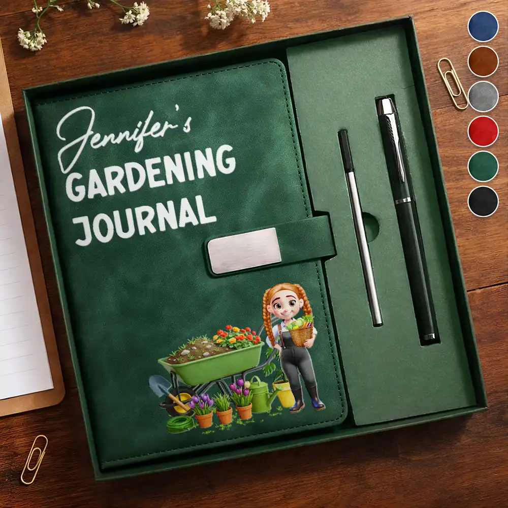 Gift For Yourself, Gift For Women, Gift For Men, Gardening, Happy - Gardening Journal - Personalized Leather Notebook Set