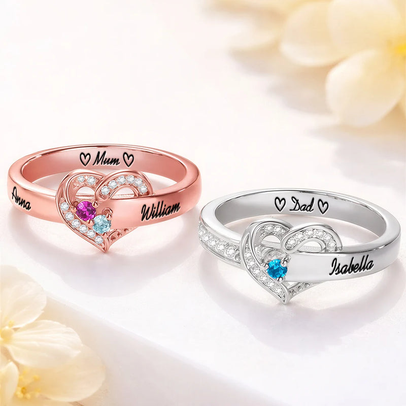 Gift For Women,Gift For Grandma,Gift For Yourself,Gift For Mother,Sad,Memorial - Gemstones Birth Month Memorial Mom Grandma Jewelry - Personalized Birthstone Heart Ring
