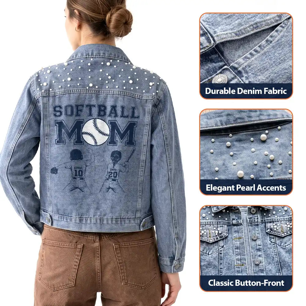 Baseball,Christmas,Confident,Gift For Mother,Gifts For Her,Sport Mom,Top Market,Vector - Gift For Baseball Mom - Personalized Baseball Mom With Kid Name And Number Denim Jacket