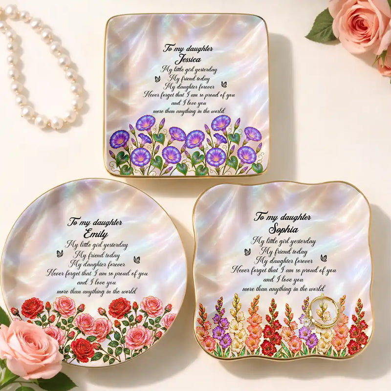 Sentimental,Gift For Children,Gift For Daughter,Icon - Gift For Daughter With Birth Flower My Daughter Forever - Personalized Ring Dish