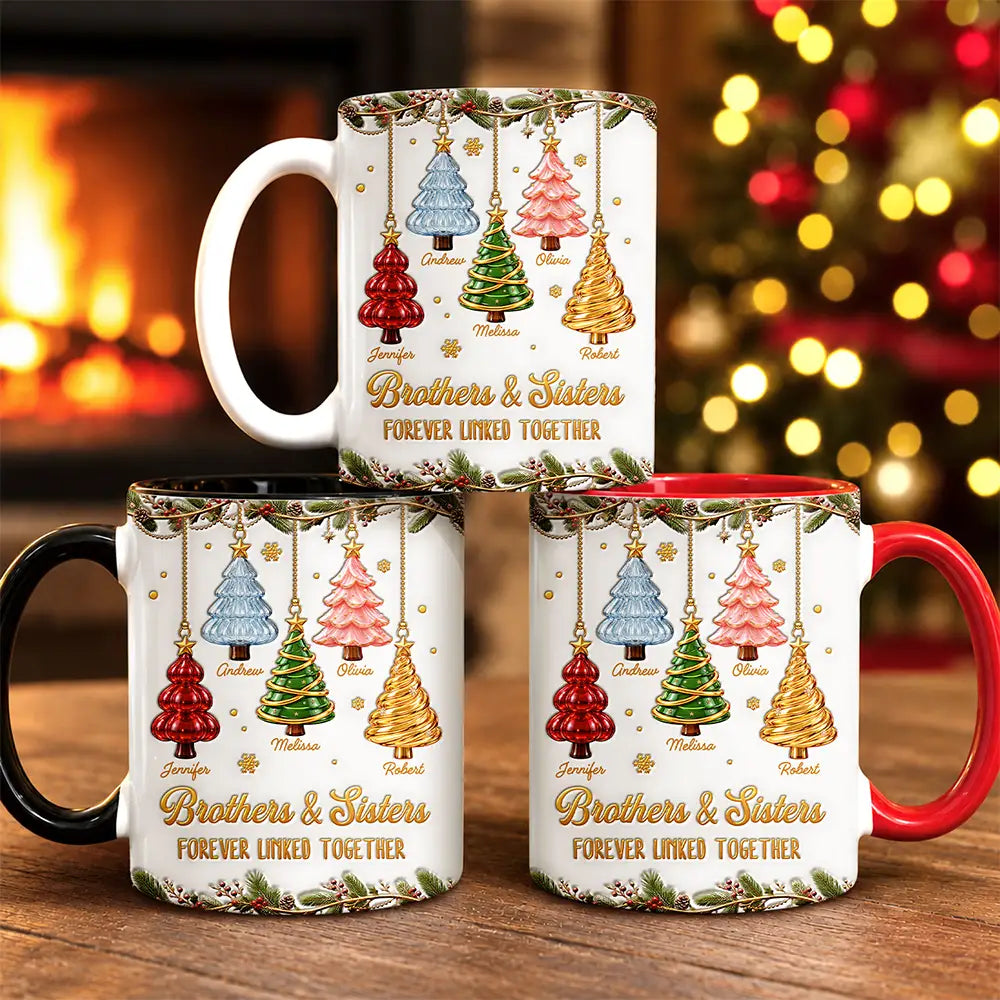 Christmas,Family,Gift For Sibling,Icon,Sentimental - Gift For Siblings - Personalized Brothers & Sisters Forever Linked Together 3D Inflated Effect Mug