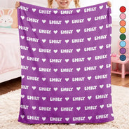 Adorable,Christmas,Custom Text,Gift For Kids,Top Market - Gift for Kids - Personalized Name Heart Pattern Fleece Blanket, Sherpa Blanket