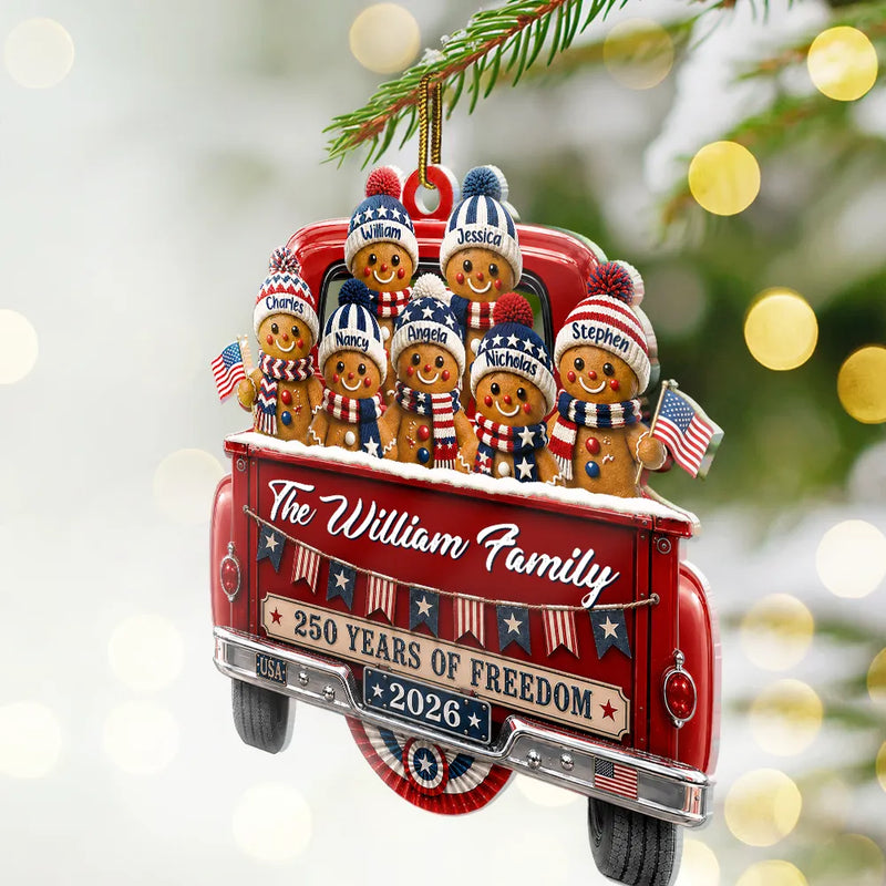 Independence Day,America 250th,Christmas,Proud,Family,Icon - Gingerbread 250 Years Of Freedom - Personalized Custom Shaped Acrylic Ornament