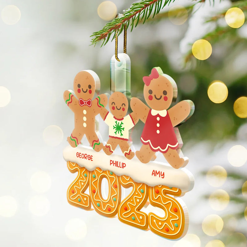 Christmas,Non-Eng,Family - Gingerbread Characters Family Together 2025 - Personalized Custom Shaped Acrylic Ornament