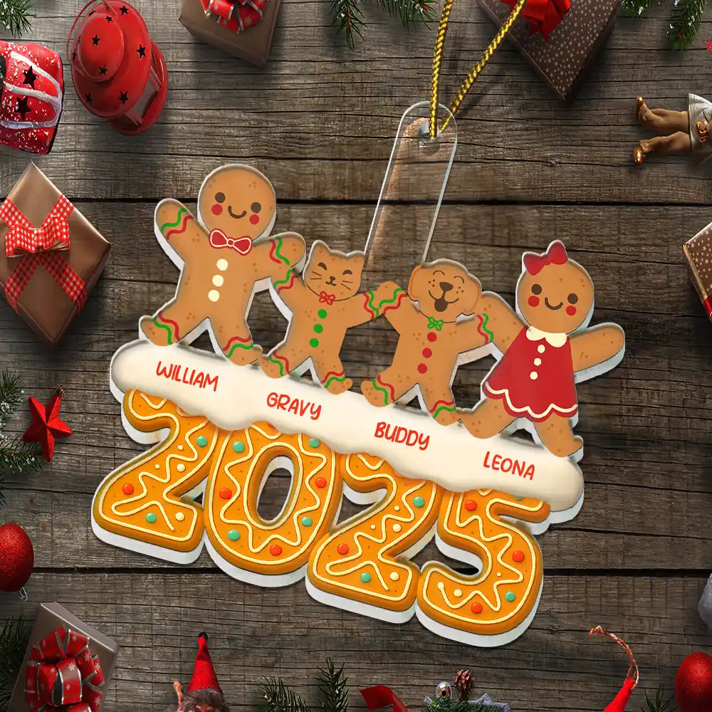 Christmas,Non-Eng,Family - Gingerbread Characters Family Together 2025 - Personalized Custom Shaped Acrylic Ornament