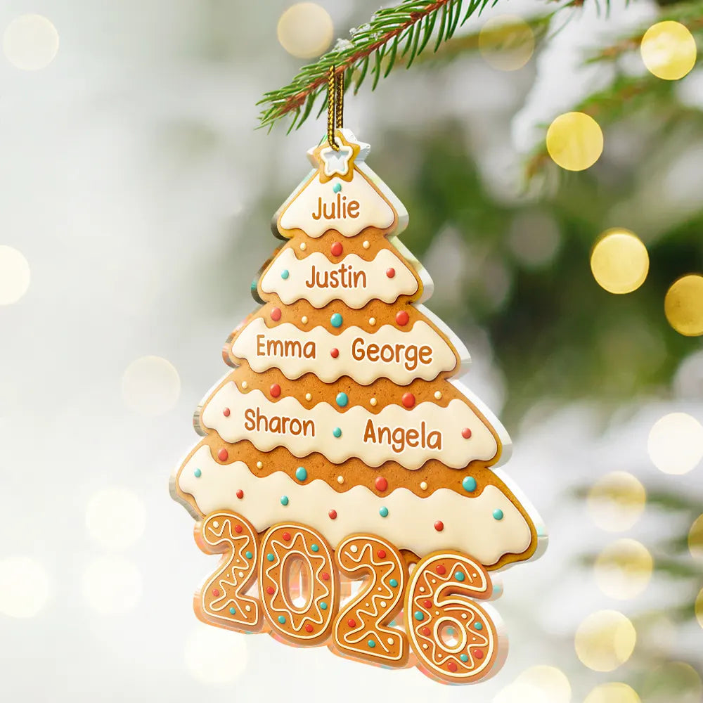 Family, Gift For Bestie, Gift For Sisters, Gift For Brothers, Gift For Kids, Gift For Grandkids, Gift For Sibling, Cousin, Happy, Christmas - Gingerbread Christmas Happy Tree - Personalized Custom Shaped Acrylic Ornament