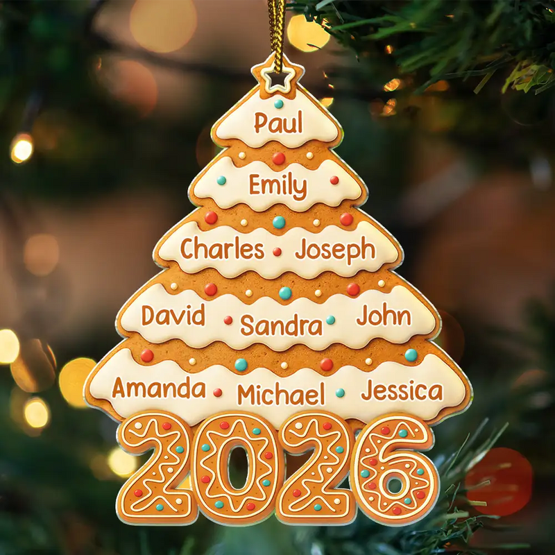 Family, Gift For Bestie, Gift For Sisters, Gift For Brothers, Gift For Kids, Gift For Grandkids, Gift For Sibling, Cousin, Happy, Christmas - Gingerbread Christmas Happy Tree - Personalized Custom Shaped Acrylic Ornament
