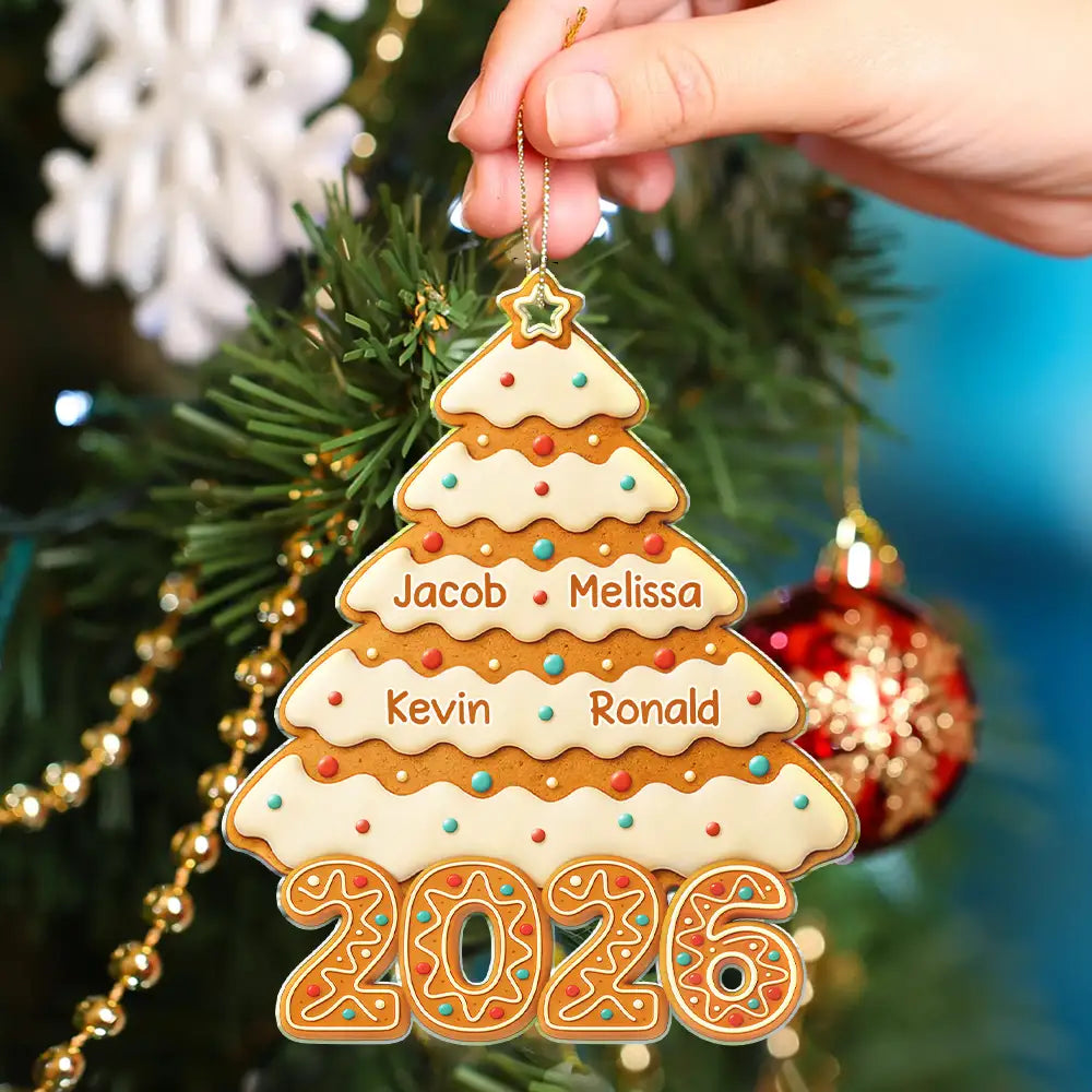 Family, Gift For Bestie, Gift For Sisters, Gift For Brothers, Gift For Kids, Gift For Grandkids, Gift For Sibling, Cousin, Happy, Christmas - Gingerbread Christmas Happy Tree - Personalized Custom Shaped Acrylic Ornament