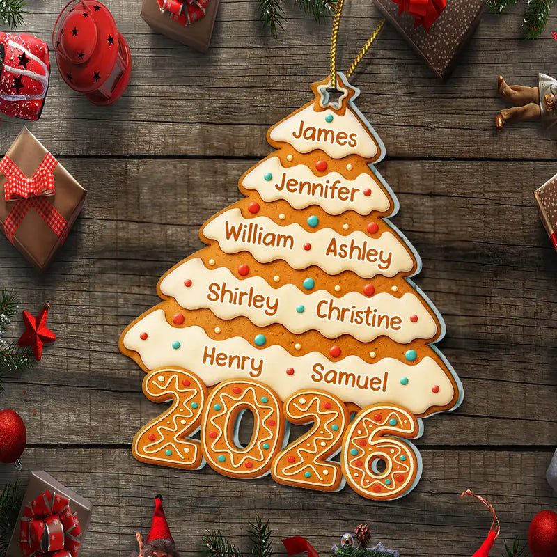 Family, Gift For Bestie, Gift For Sisters, Gift For Brothers, Gift For Kids, Gift For Grandkids, Gift For Sibling, Cousin, Happy, Christmas - Gingerbread Christmas Happy Tree - Personalized Custom Shaped Acrylic Ornament