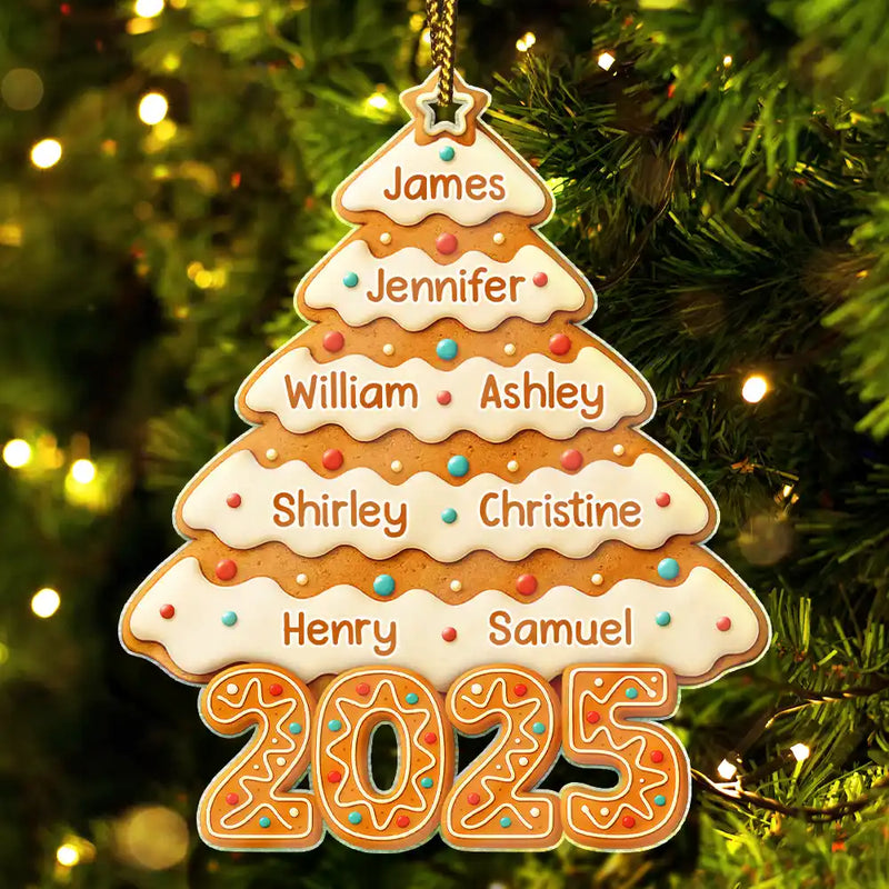Family, Gift For Bestie, Gift For Sisters, Gift For Brothers, Gift For Kids, Gift For Grandkids, Gift For Sibling, Cousin, Happy, Christmas - Gingerbread Christmas Happy Tree - Personalized Custom Shaped Acrylic Ornament