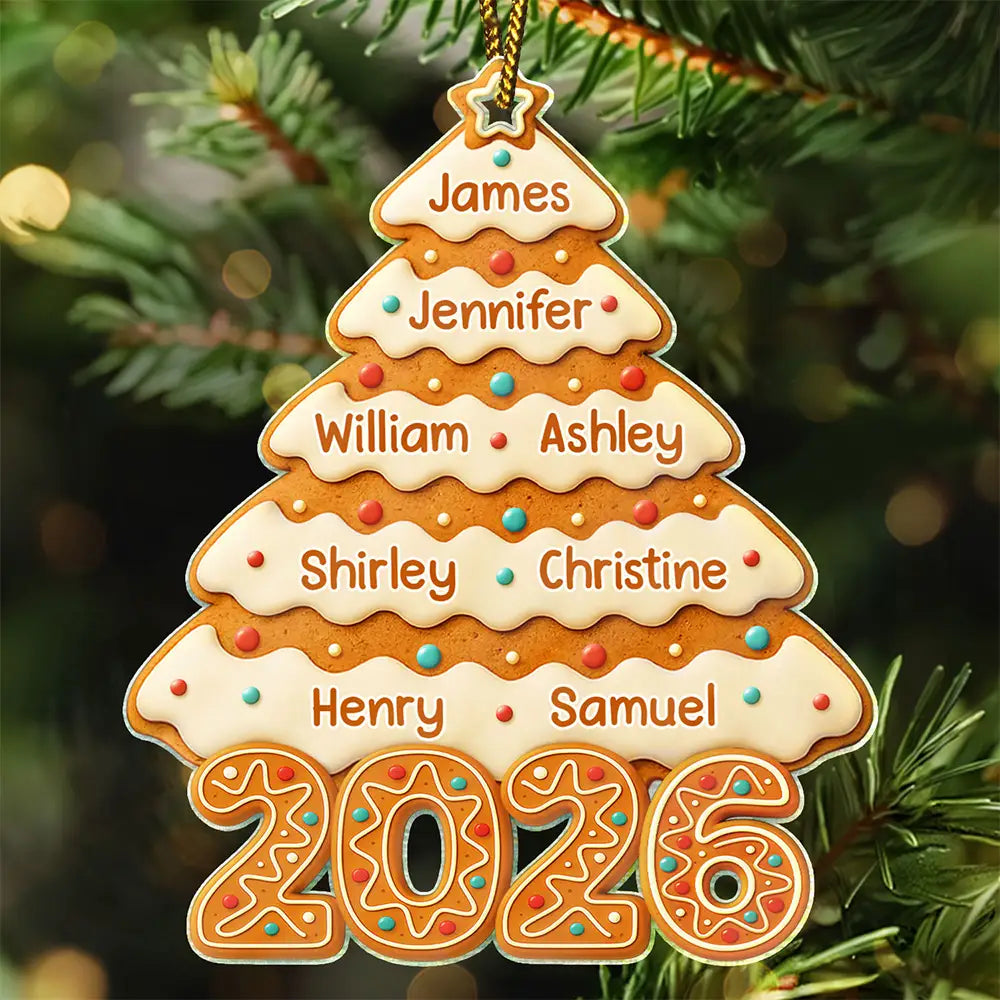Family, Gift For Bestie, Gift For Sisters, Gift For Brothers, Gift For Kids, Gift For Grandkids, Gift For Sibling, Cousin, Happy, Christmas - Gingerbread Christmas Happy Tree - Personalized Custom Shaped Acrylic Ornament
