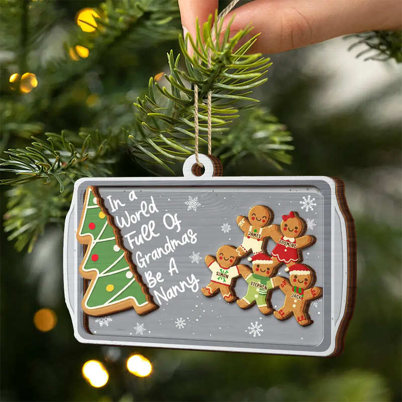 Gingerbread Cookie World Full Of Grandmas - Personalized 2-Layered Wooden Ornament