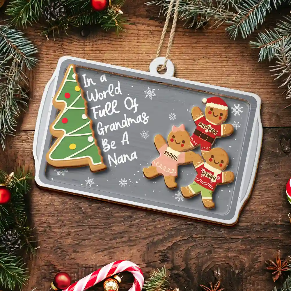 Gift For Women,Gift For Grandma,Love,Christmas - Gingerbread Cookie World Full Of Grandmas - Personalized 2-Layered Wooden Ornament