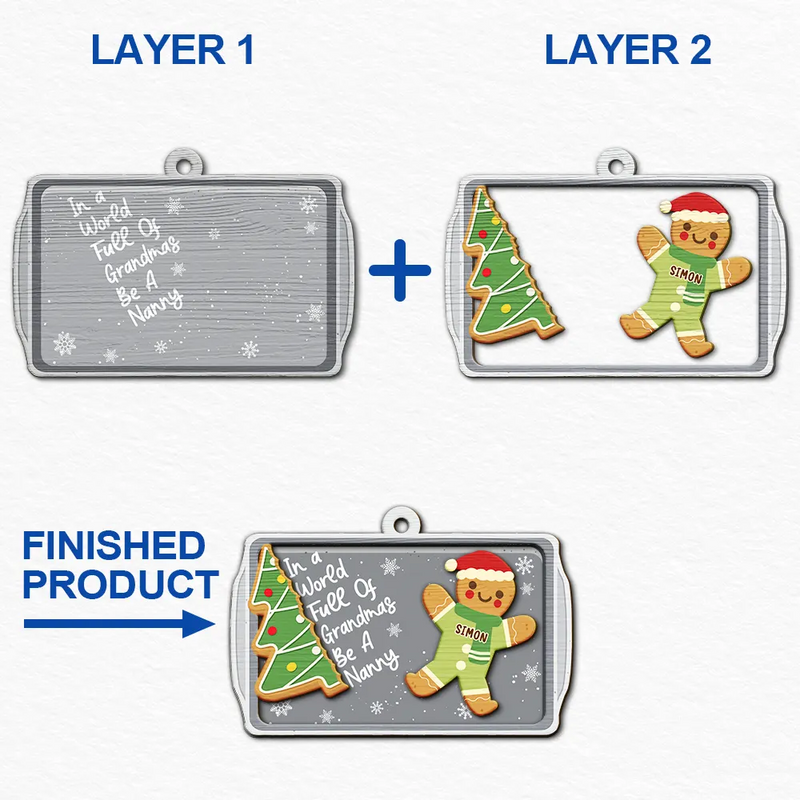 Gift For Women,Gift For Grandma,Love,Christmas - Gingerbread Cookie World Full Of Grandmas - Personalized 2-Layered Wooden Ornament