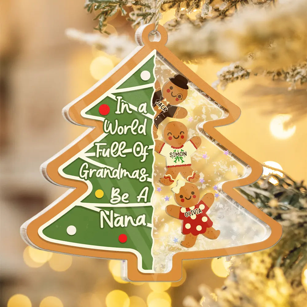 Gift For Grandma, Gift For Women, Christmas, Love - Gingerbread Cookie World Full Of Grandmas - Personalized 3-Layered Acrylic Shaker Ornament
