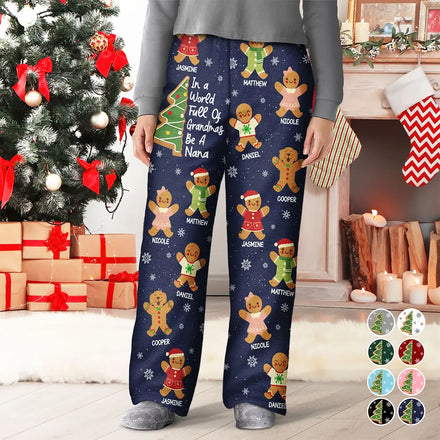 Gingerbread Cookie World Full Of Grandmas - Personalized Pajama Pants