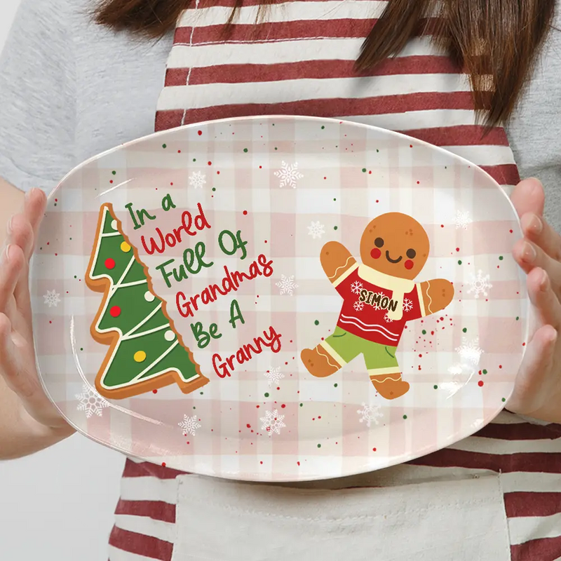 Gift For Women,Gift For Grandma,Love,Christmas - Gingerbread Cookie World Full Of Grandmas - Personalized Plate