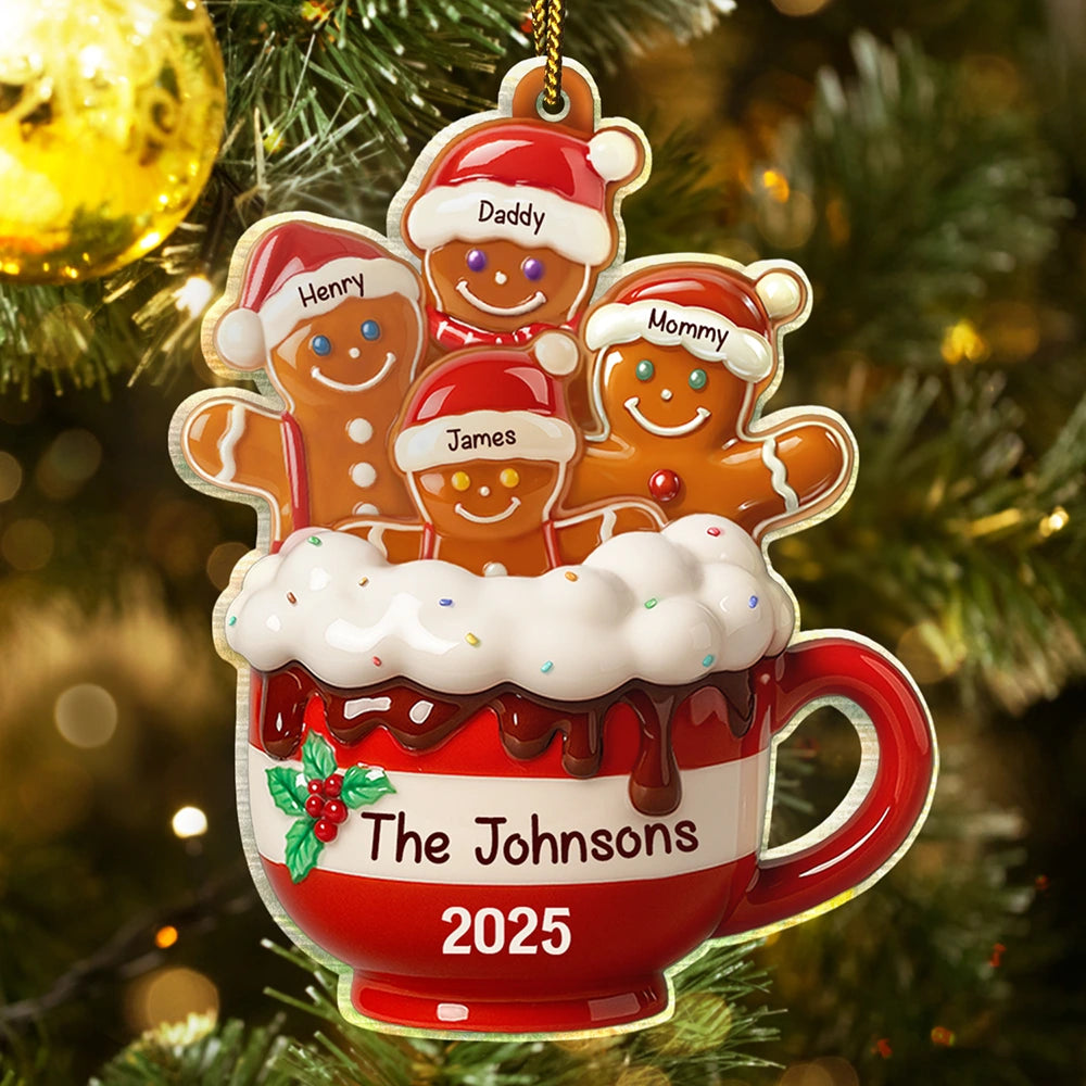 Happy,Christmas,Gift For Couples,Gift For Grandparents,Parents,Family - Gingerbread Cup Family - Personalized Custom Shaped Acrylic Ornament