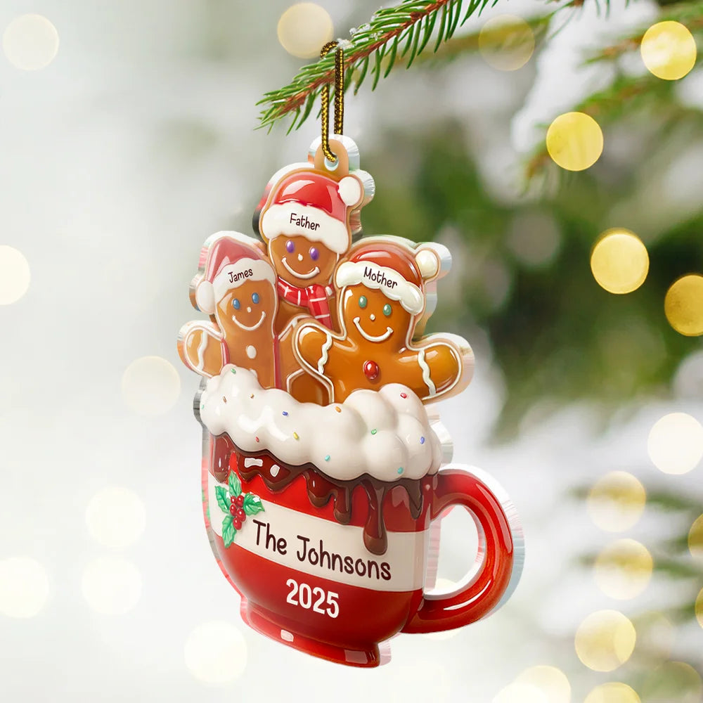 Happy,Christmas,Gift For Couples,Gift For Grandparents,Parents,Family - Gingerbread Cup Family - Personalized Custom Shaped Acrylic Ornament