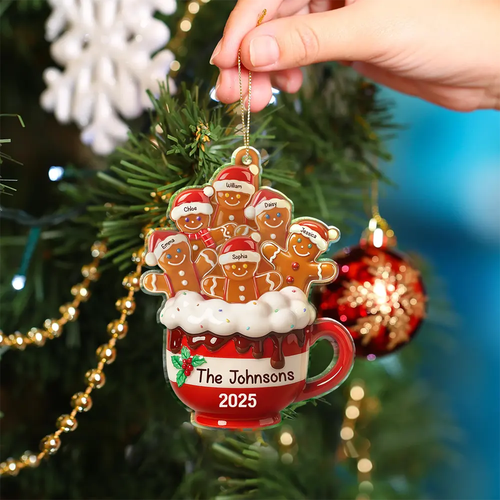 Happy,Christmas,Gift For Couples,Gift For Grandparents,Parents,Family - Gingerbread Cup Family - Personalized Custom Shaped Acrylic Ornament