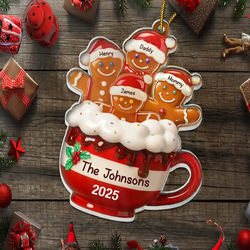 Happy,Christmas,Gift For Couples,Gift For Grandparents,Parents,Family - Gingerbread Cup Family - Personalized Custom Shaped Acrylic Ornament