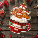 Happy,Christmas,Gift For Couples,Gift For Grandparents,Parents,Family - Gingerbread Cup Family - Personalized Custom Shaped Acrylic Ornament