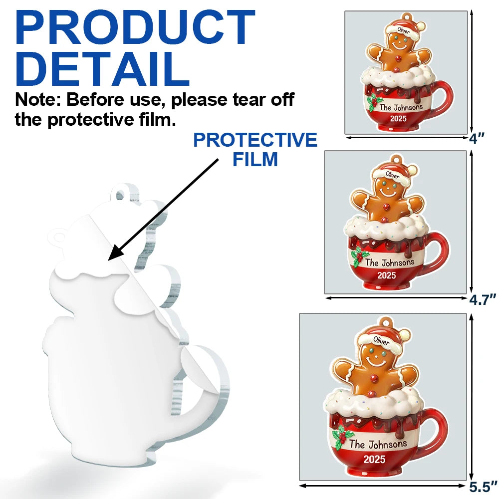 Happy,Christmas,Gift For Couples,Gift For Grandparents,Parents,Family - Gingerbread Cup Family - Personalized Custom Shaped Acrylic Ornament