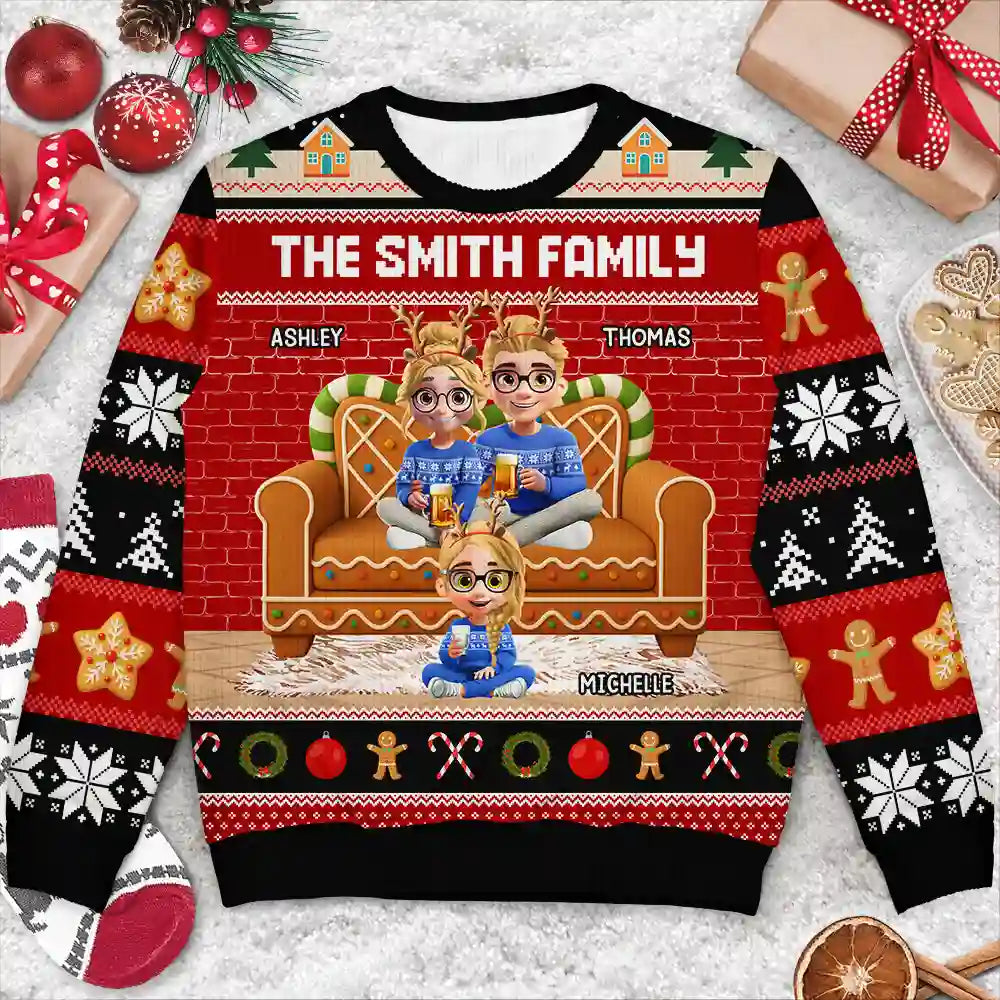 Happy,Family,Christmas - Gingerbread Family - Personalized Unisex Ugly Sweater
