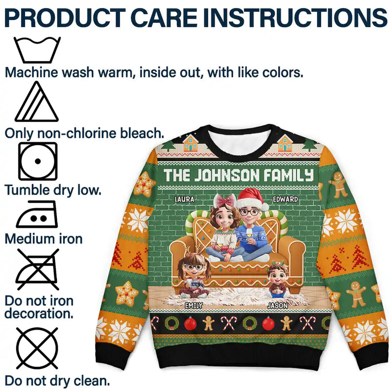 Happy,Family,Christmas - Gingerbread Family - Personalized Unisex Ugly Sweater