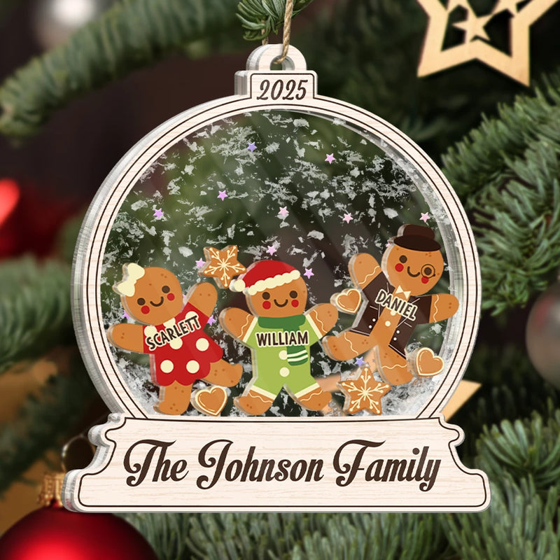 Christmas,Family,Happy - Gingerbread Family Shaker - Personalized 3-Layered Acrylic Shaker Ornament