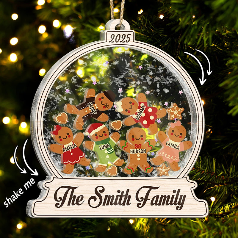 Christmas,Family,Happy - Gingerbread Family Shaker - Personalized 3-Layered Acrylic Shaker Ornament