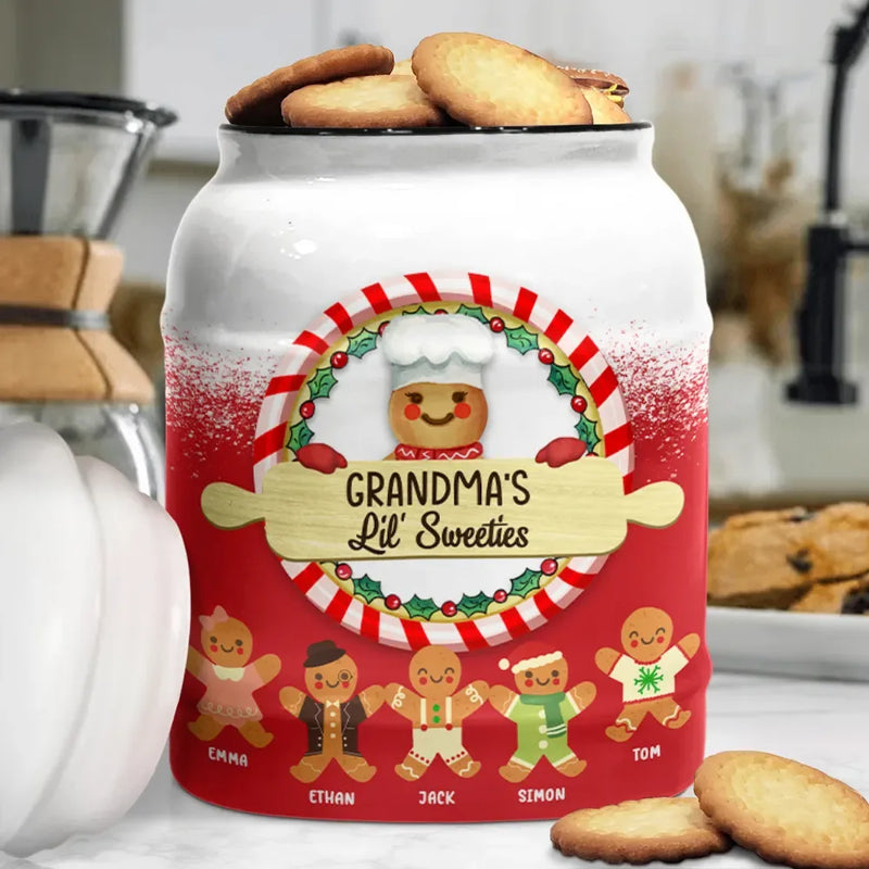 Gift For Women, Grandma - Grandkids, Grandma's Hobby, Gift For Grandma, Baking , Christmas, Love - Gingerbread Grandma Lil Sweeties - Personalized Cookie Jar