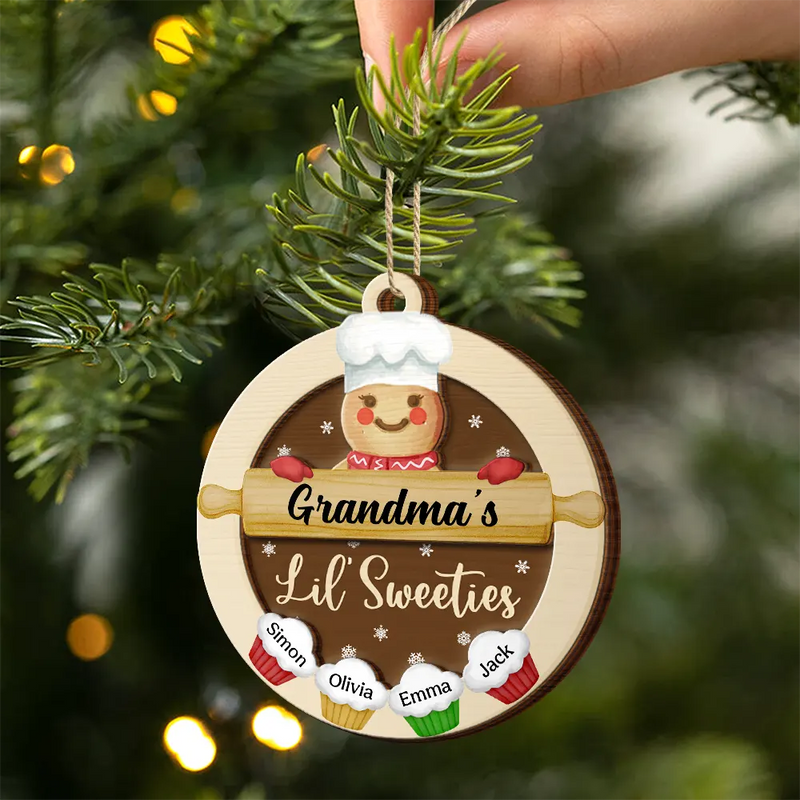 Parents,Gift For Mother,Gift For Father,Gift For Grandpa,Gift For Grandma,Gift For Grandparents,Christmas,Love - Gingerbread Grandpa Grandma Lil Sweeties - Personalized 2-Layered Wooden Ornament