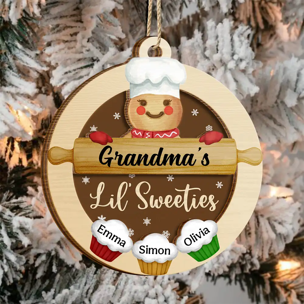 Parents,Gift For Mother,Gift For Father,Gift For Grandpa,Gift For Grandma,Gift For Grandparents,Christmas,Love - Gingerbread Grandpa Grandma Lil Sweeties - Personalized 2-Layered Wooden Ornament