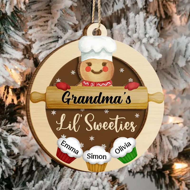 Parents,Gift For Mother,Gift For Father,Gift For Grandpa,Gift For Grandma,Gift For Grandparents,Christmas,Love - Gingerbread Grandpa Grandma Lil Sweeties - Personalized 2-Layered Wooden Ornament