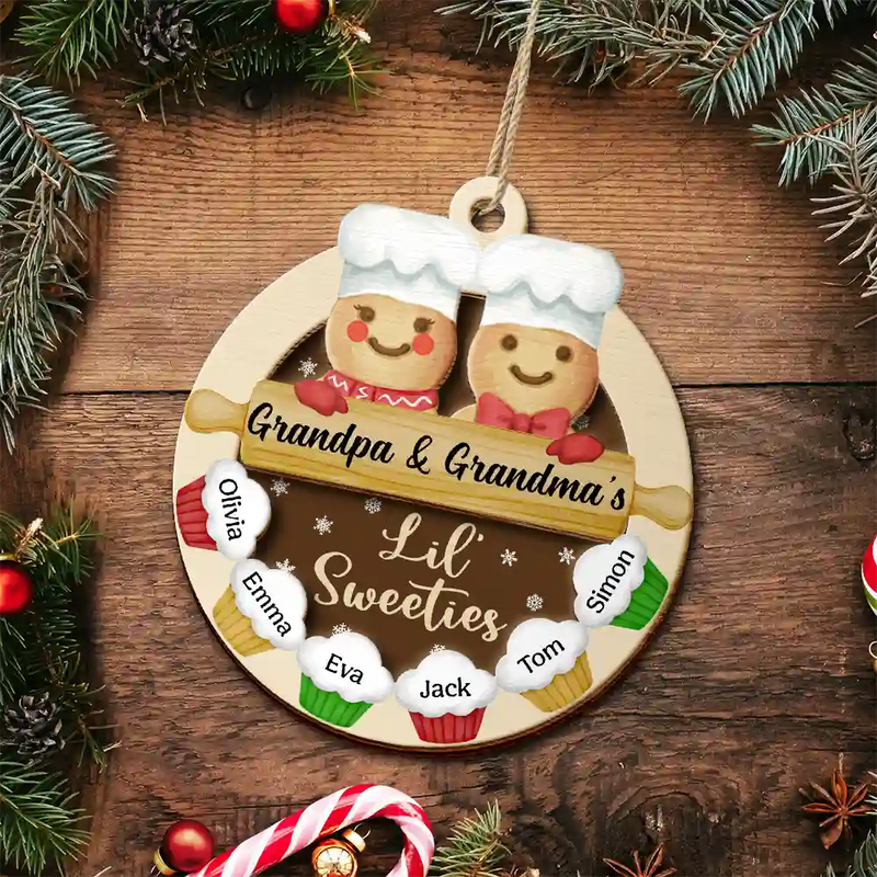 Parents,Gift For Mother,Gift For Father,Gift For Grandpa,Gift For Grandma,Gift For Grandparents,Christmas,Love - Gingerbread Grandpa Grandma Lil Sweeties - Personalized 2-Layered Wooden Ornament