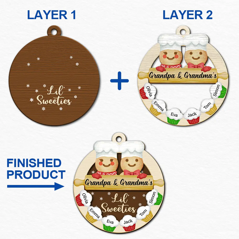 Parents,Gift For Mother,Gift For Father,Gift For Grandpa,Gift For Grandma,Gift For Grandparents,Christmas,Love - Gingerbread Grandpa Grandma Lil Sweeties - Personalized 2-Layered Wooden Ornament