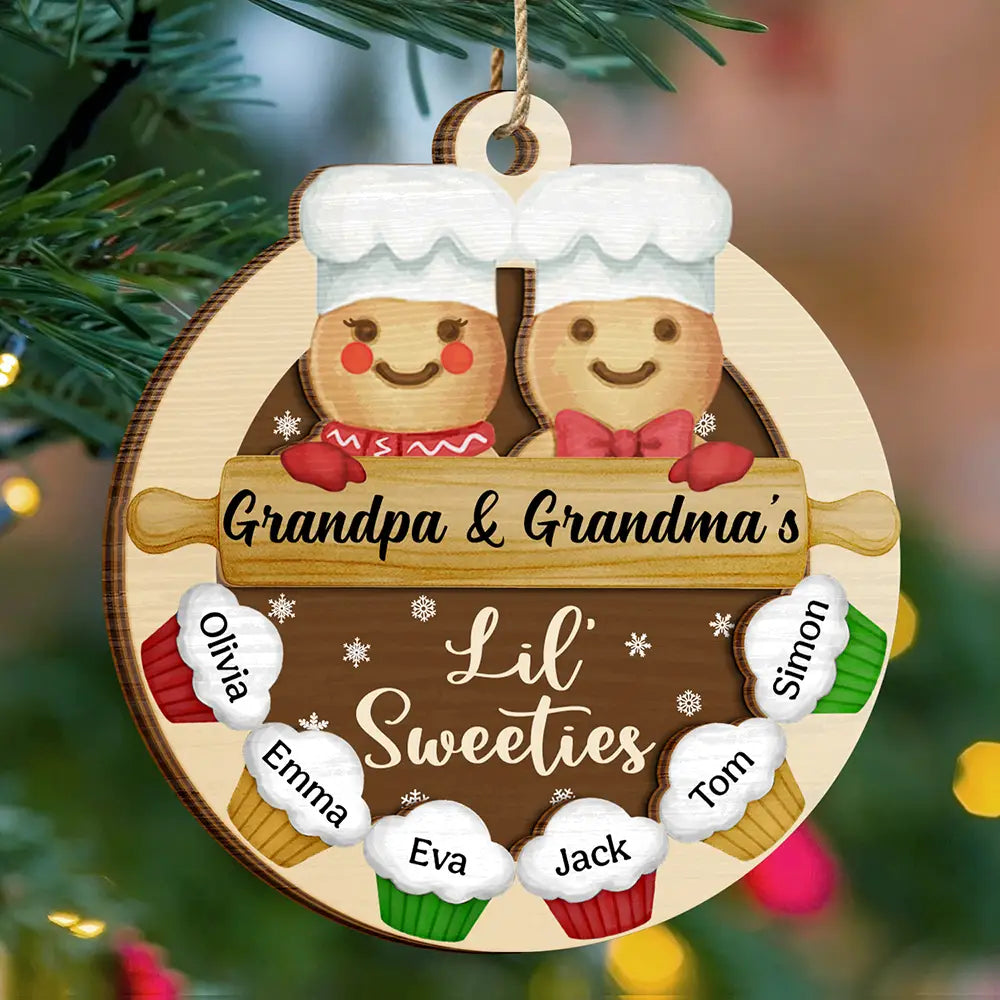 Gingerbread Grandpa Grandma Lil Sweeties - Personalized 2-Layered Wooden Ornament