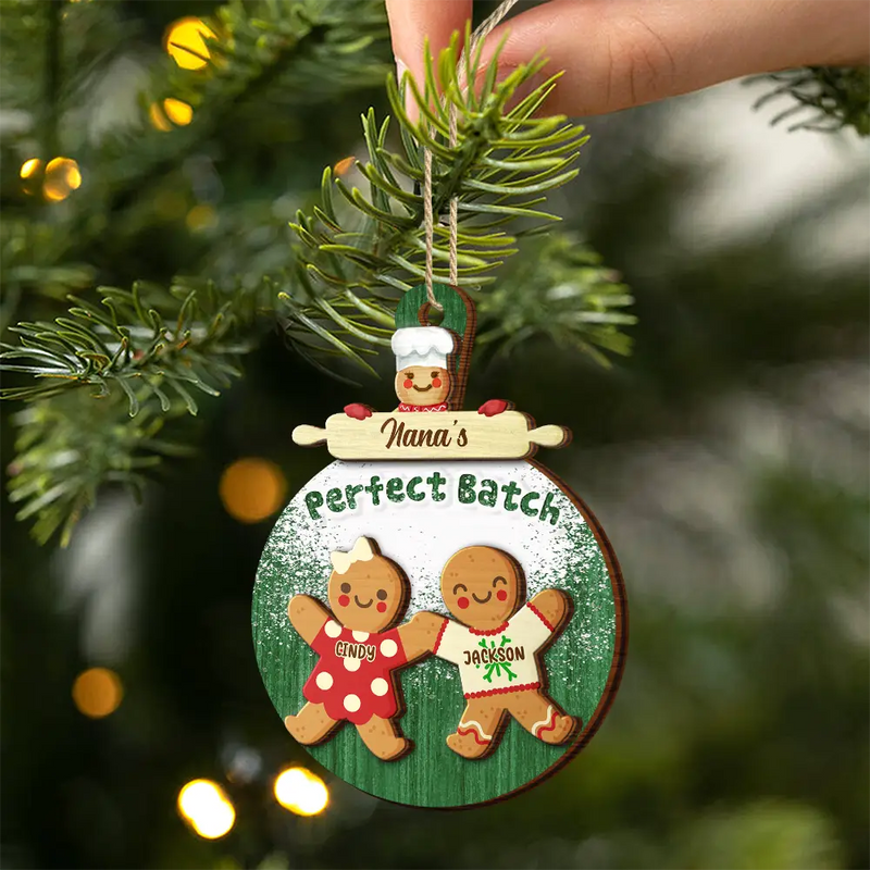 Parents,Gift For Mother,Gift For Father,Gift For Grandpa,Gift For Grandma,Gift For Grandparents,Love,Christmas - Gingerbread Grandparents Parents Perfect Batch - Personalized 2-Layered Wooden Ornament