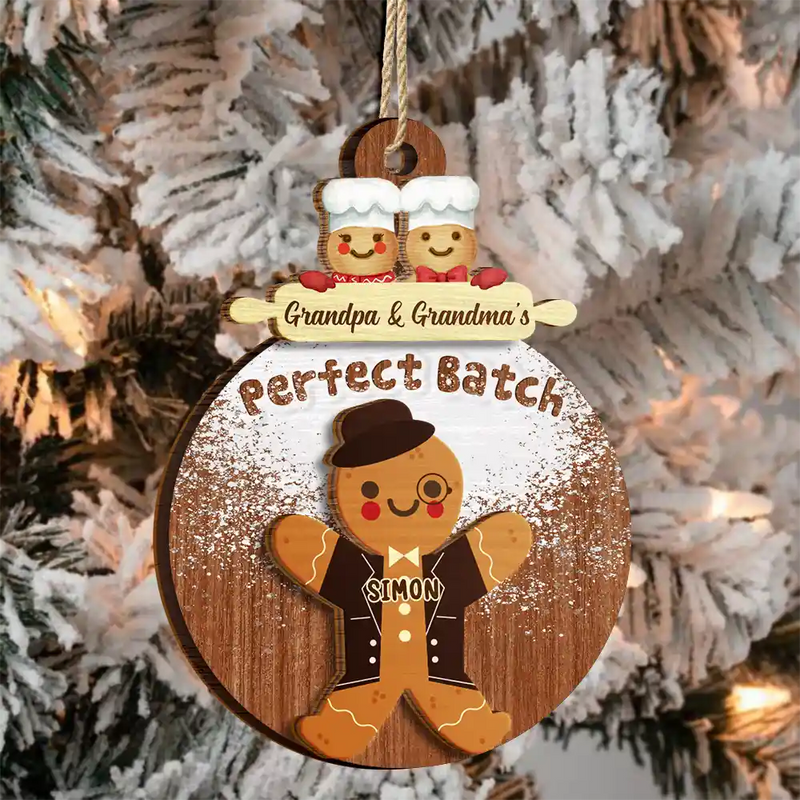 Parents,Gift For Mother,Gift For Father,Gift For Grandpa,Gift For Grandma,Gift For Grandparents,Love,Christmas - Gingerbread Grandparents Parents Perfect Batch - Personalized 2-Layered Wooden Ornament