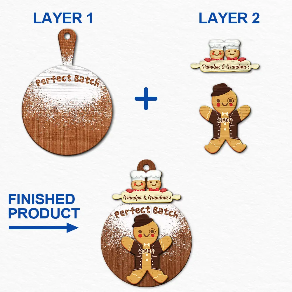 Parents,Gift For Mother,Gift For Father,Gift For Grandpa,Gift For Grandma,Gift For Grandparents,Love,Christmas - Gingerbread Grandparents Parents Perfect Batch - Personalized 2-Layered Wooden Ornament